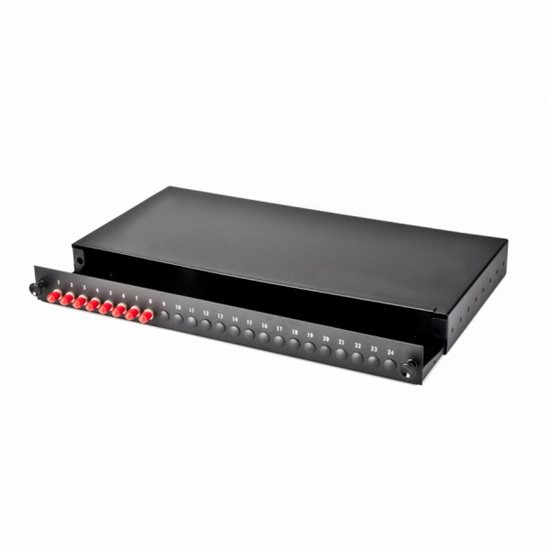 1U 19" ST FRONT SLIDING PATCH PANEL LOADED WITH 8 ST MULTIMODE ADAPTORS - BLACK