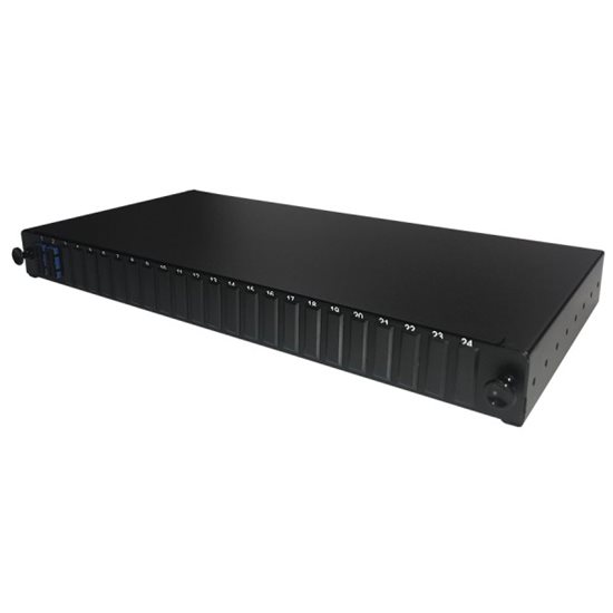 1U 19" SC DUPLEX FRONT SLIDING PATCH PANEL LOADED WITH 2 SC DUPLEX SINGLEMODE ADAPTORS - BLACK"