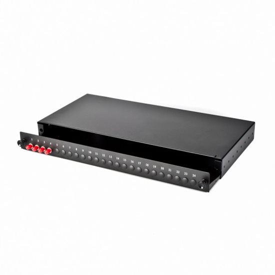 1U 19" ST FRONT SLIDING PATCH PANEL LOADED WITH 4 ST MULTIMODE ADAPTORS - BLACK