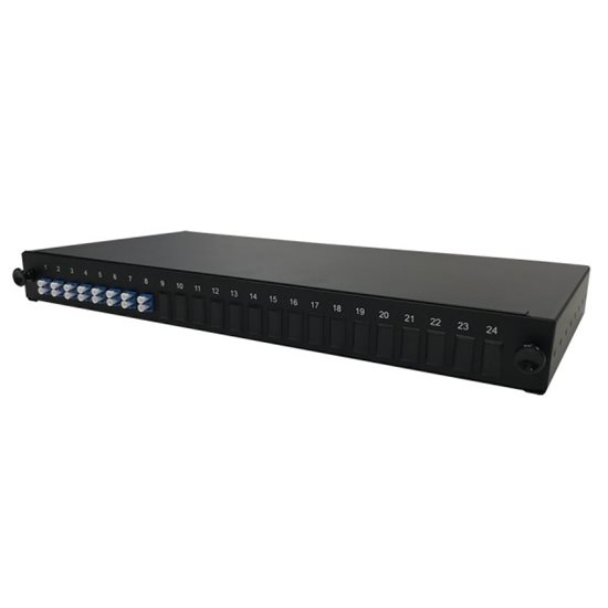 1U 19" LC DUPLEX FRONT SLIDING PATCH PANEL LOADED WITH 8 LC DUPLEX SINGLEMODE ADAPTORS - BLACK