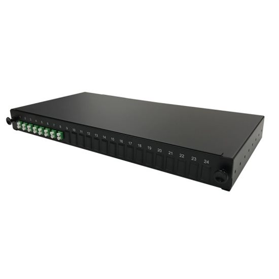 1U 19" LC/APC FRONT SLIDING PATCH PANEL LOADED WITH 8 LC/APC SINGLEMODE ADAPTORS - BLACK