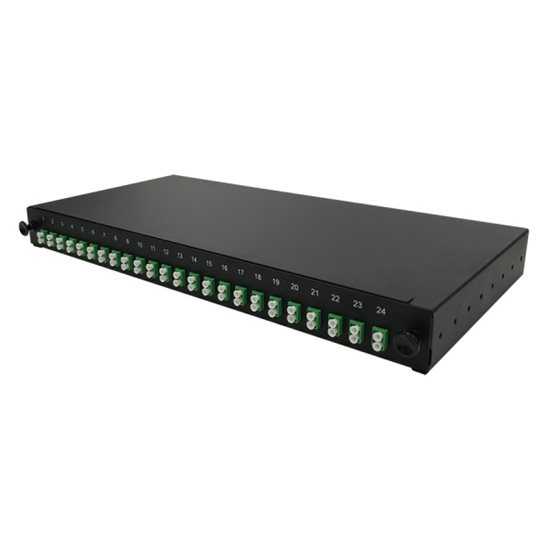 1U 19" LC/APC FRONT SLIDING PATCH PANEL LOADED WITH 24 LC/APC SINGLEMODE ADAPTORS - BLACK