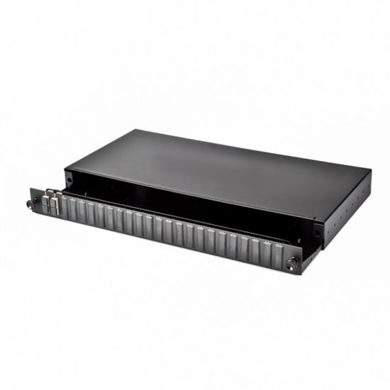 1U 19" SC FRONT SLIDING PATCH PANEL LOADED WITH 2 SC DUPLEX MULTIMODE ADAPTORS - BLACK"