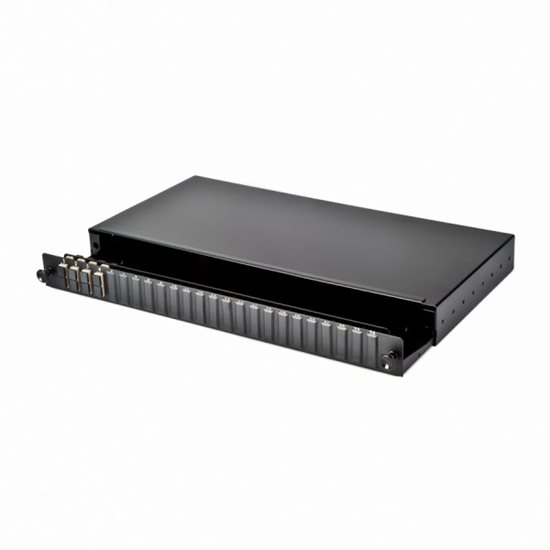 1U 19" SC FRONT SLIDING PATCH PANEL LOADED WITH 4 SC DUPLEX MULTIMODE ADAPTORS - BLACK"