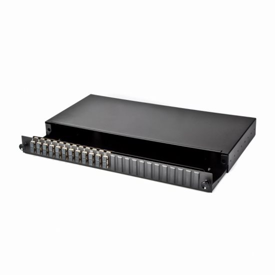 1U 19" SC FRONT SLIDING PATCH PANEL LOADED WITH 12 SC DUPLEX MULTIMODE ADAPTORS - BLACK