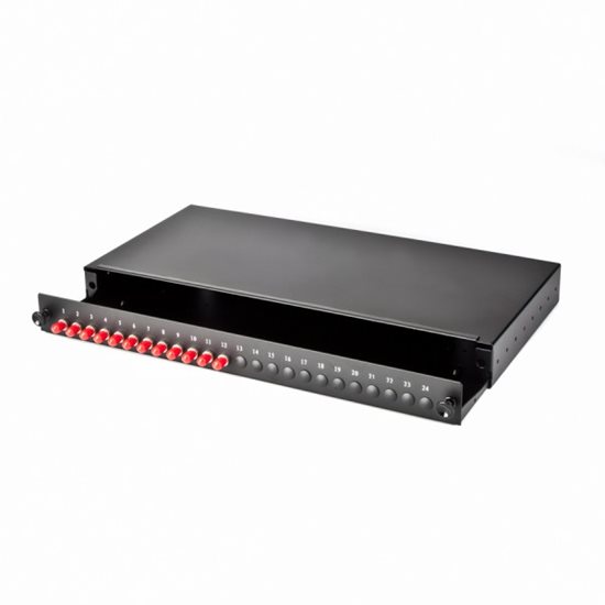 1U 19" FC FRONT SLIDING PATCH PANEL LOADED WITH 12 FC SINGLEMODE ADAPTORS - BLACK