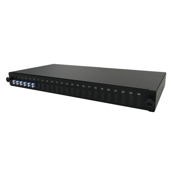 1U 19" LC DUPLEX FRONT SLIDING PATCH PANEL LOADED WITH 6 LC DUPLEX SINGLEMODE ADAPTORS - BLACK