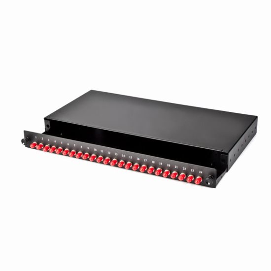 1U 19" ST FRONT SLIDING PATCH PANEL LOADED WITH 24 ST MULTIMODE ADAPTORS - BLACK