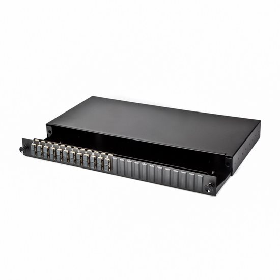 1U 19 SC FRONT SLIDING PATCH PANEL LOADED WITH 24 SC DUPLEX SINGLEMODE ADAPTORS - BLACK"