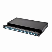 1U 19" LC DUPLEX FRONT SLIDING PATCH PANEL LOADED WITH 24 LC DUPLEX SINGLEMODE ADAPTORS - BLACK