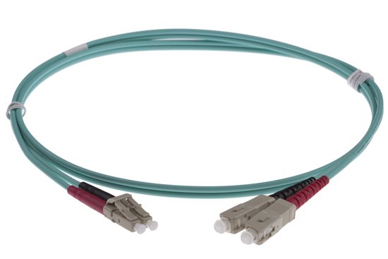 LC-SC DUPLEX FIBRE OPTIC PATCH LEADS 2M OM3 Aqua