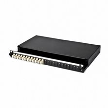 1U 19" LC FRONT SLIDING PATCH PANEL LOADED WITH 12 LC DUPLEX MULTIMODE ADAPTORS - BLACK"