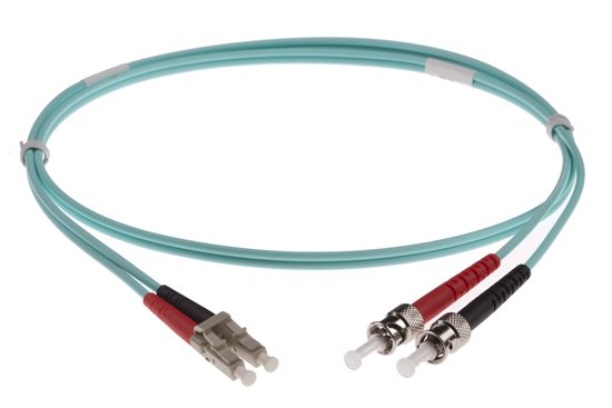 LC-ST DUPLEX FIBRE OPTIC PATCH LEADS 15M OM3 Aqua