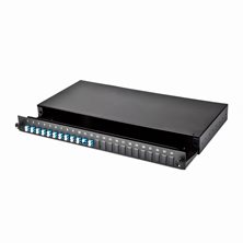 1U 19" LC DUPLEX FRONT SLIDING PATCH PANEL LOADED WITH 12 LC DUPLEX SINGLEMODE ADAPTORS - BLACK